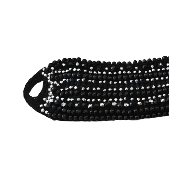 Black and Silver Crochet Beaded Cuff Bracelet